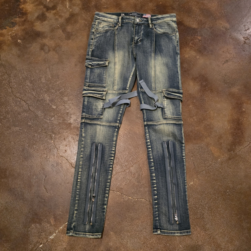 Damati Cargo Zipper Strap Denim Jeans Size 34
